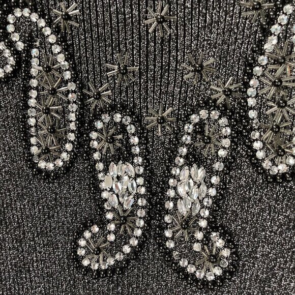 Vintage Size SMALL Beaded Embellished Small-Rib Crystal Sparkly Silver Sweater - Picture 11 of 11